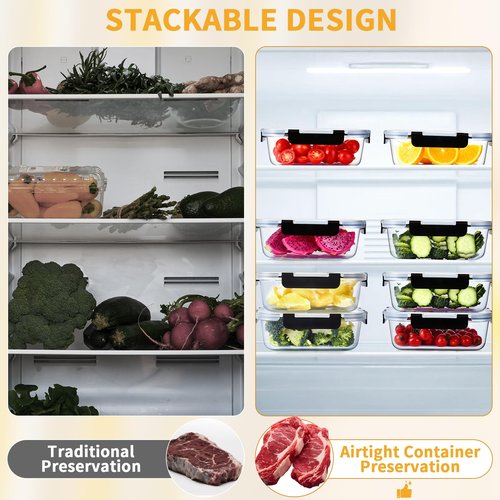 Hoenjuno Glass Food Storage Containers with Lids Set of 6, 36 OZ Meal Prep Containers for Lunch, 4.5 Cup Airtight Glass Lunch Containers Set, Microwave, Oven, Freezer & Dishwasher Safe, BPA-Free