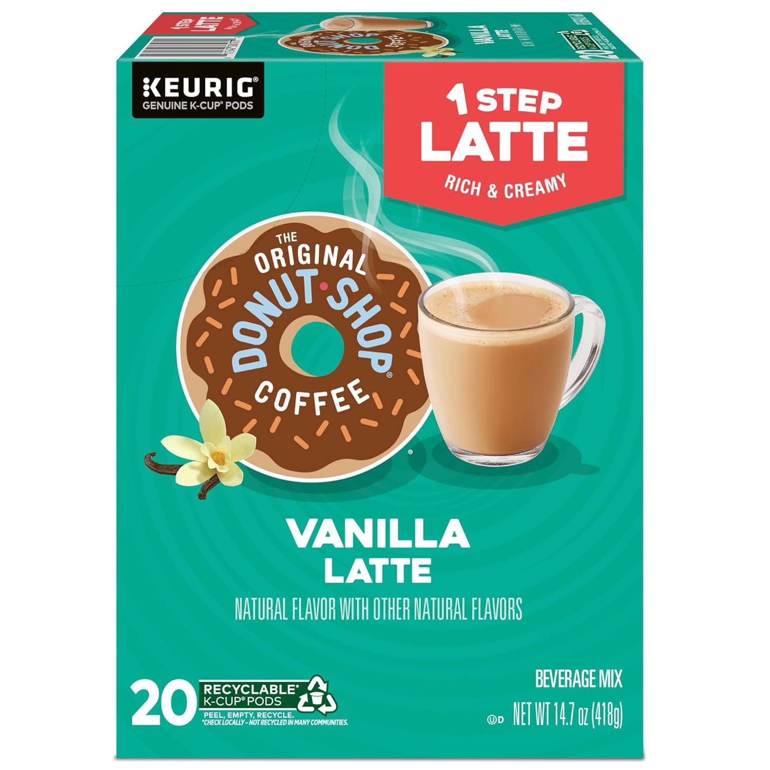 Original Donut Shop Vanilla Latte K-Cup Pods - Flavored Coffee, 20 Count | Single-Serve Convenience
