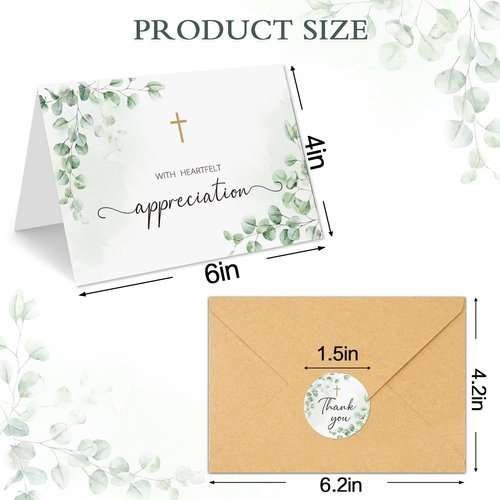 CYGGUN 25 Pcs Funeral Thank You Cards with Envelopes, Bulk 4×6 Sympathy Card Watercolor Eucalyptus Leaves Bereavement Thank You Cards, Message Inside for Funeral Family Friends Loved Ones