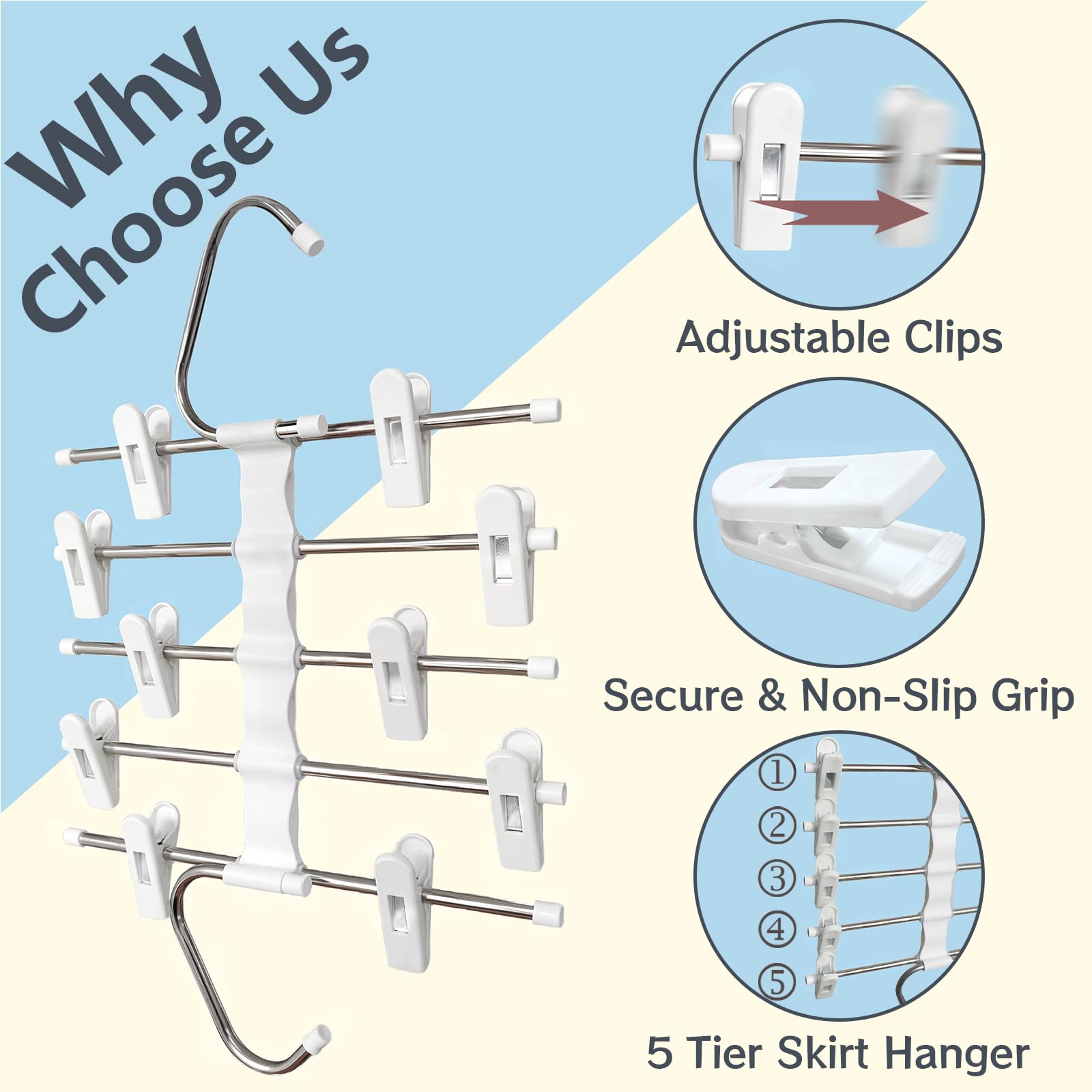 Zylkorb Skirt Hangers, Pants Hangers with Clips Space - 2 Pack - Space Saving Metal Closet Organizer for Shorts, Skirts, and Pants - Closet Organizer and Storage for Pants Jeans Skirts Legging