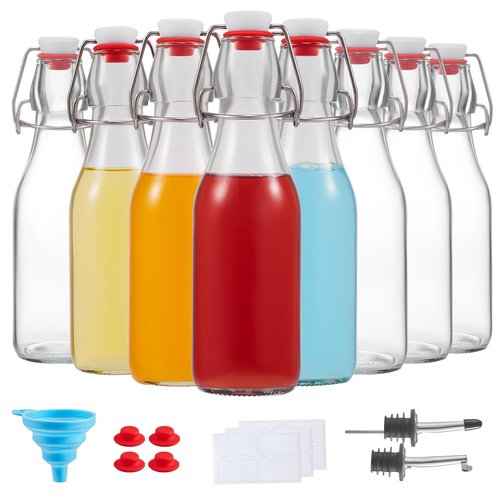 keigocare 8 Set, 8 OZ Swing Top Glass Bottles - Vanilla Extract Bottles Flip Top Beer Brewing Bottles with Stopper for Syrup Bottle,Kombucha,Mead Kefir,Extract,Juice,Tea,Wine - Airtight Cap Lids