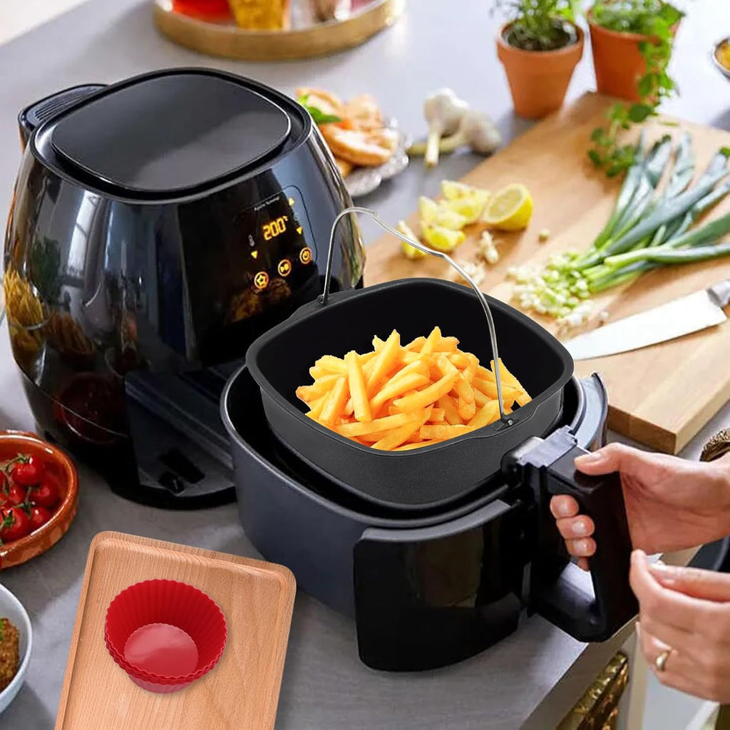 Skiennix 8-Inch Air Fryer Cake Pan - Non-Stick Deep Baking Pan with 6 Muffin Cups | Perfect for Instant Pot