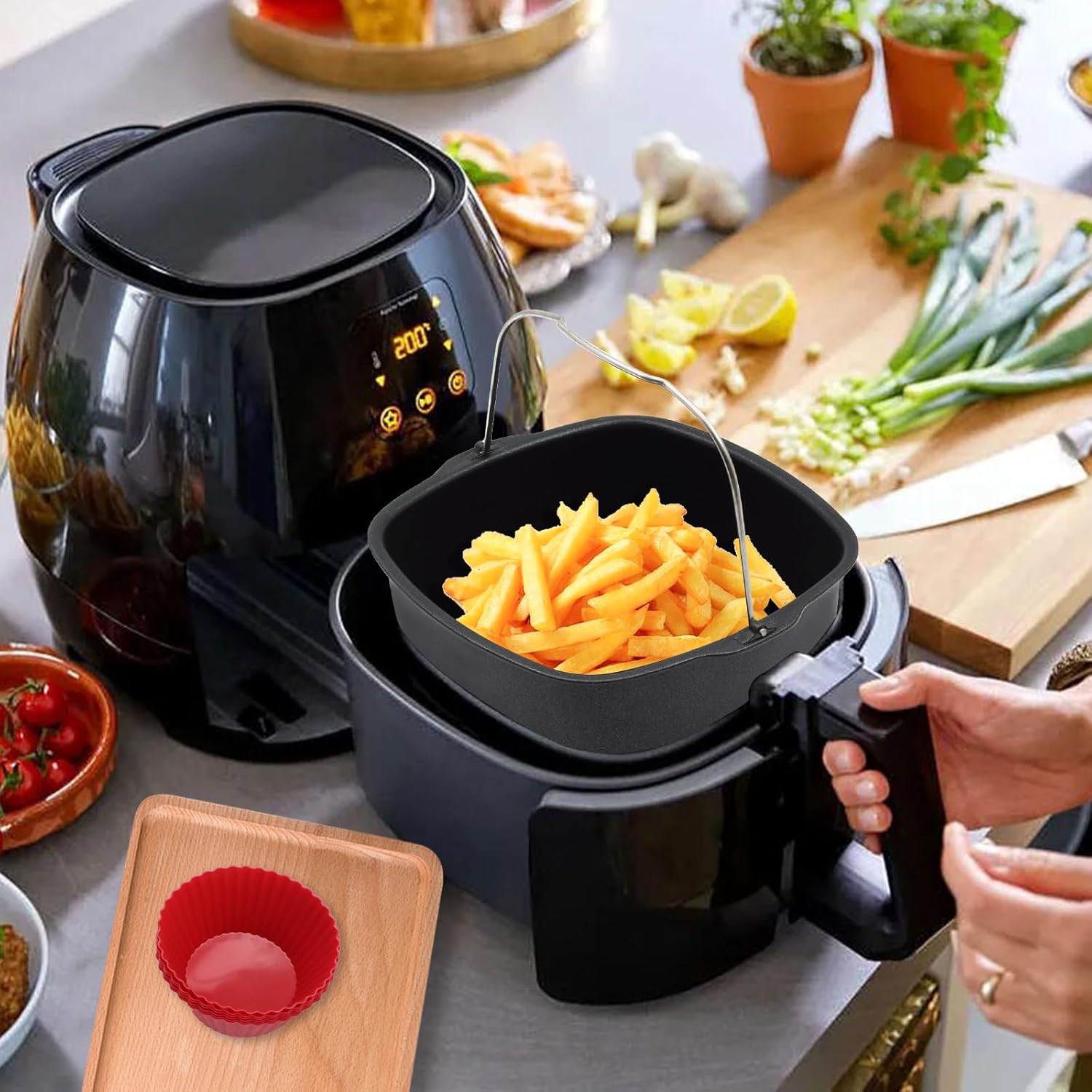 Skiennix 8-Inch Air Fryer Cake Pan - Non-Stick Deep Baking Pan with 6 Muffin Cups | Perfect for Instant Pot