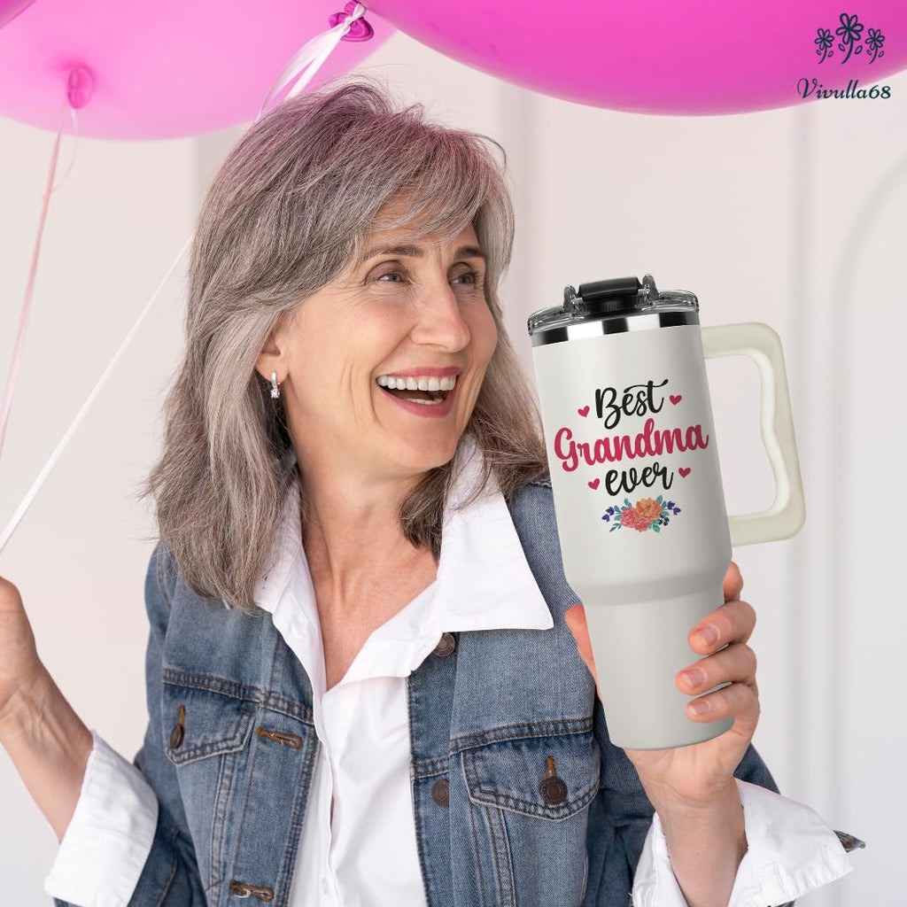 Vivulla68 Gifts for Grandma From Grandchild, Grandkids - Best Grandma Ever Tumbler 40Oz - Grandmother Coffee Mug, Gifts Ideas for Grandmas, Grammy - Grandmother Birthday Gift, Grandmy Cup