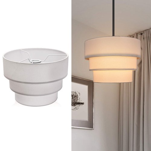 EDISLIVE 3-tier Drum Linen Lamp Shade for Pendant Lamp Floor Lamp Chandelier Replacement Shade Clip on Bulb Classic Round Lampshade Cover Only