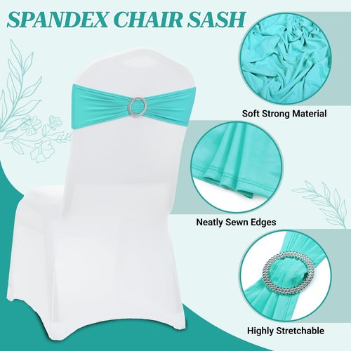 MDS Spandex Chair Sashes - Universal Fit Elastic Stretch Ties with Buckle for Weddings | Aqua Blue - Pack of 125