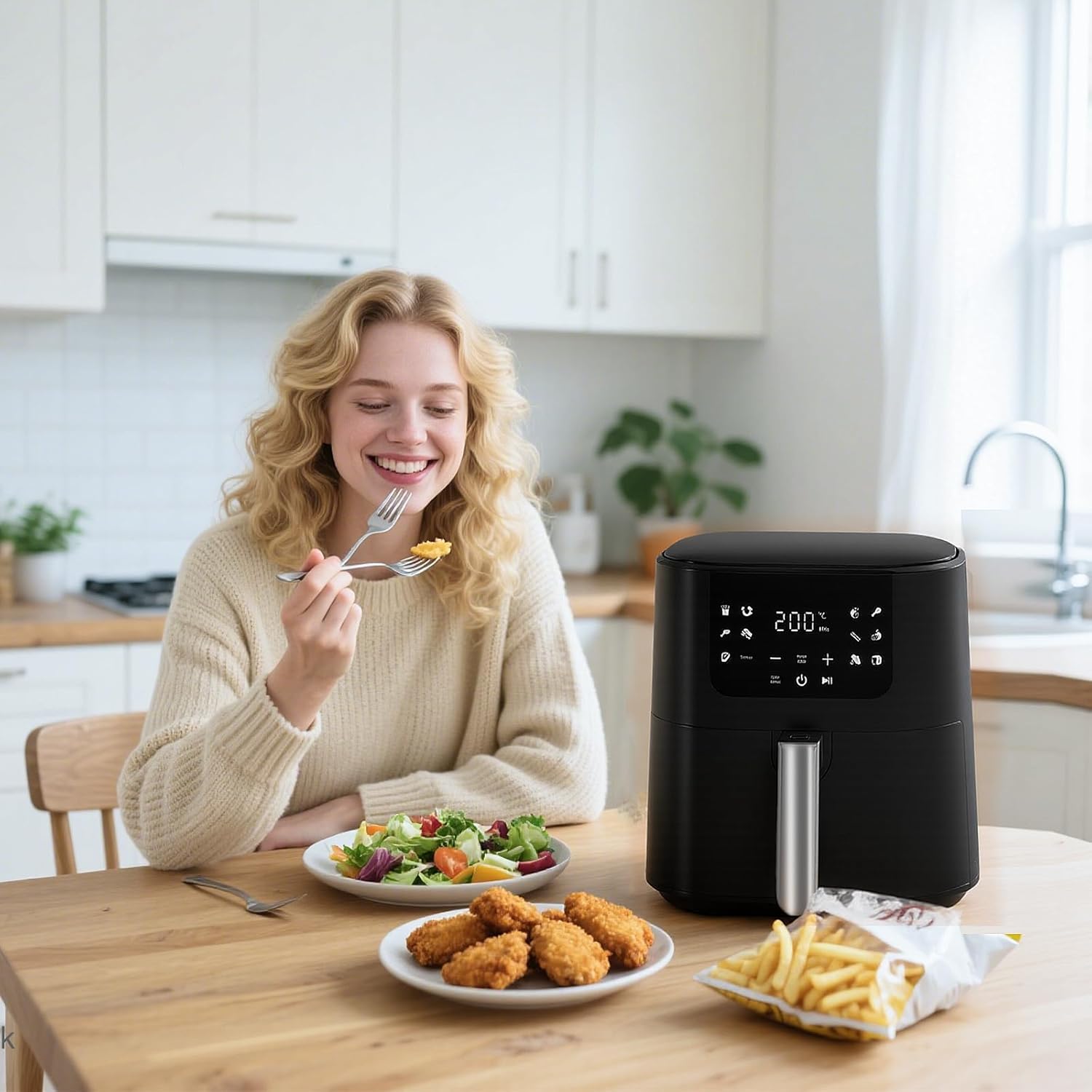QIDO Air Fryer - 5 QT Compact Airfryer with Touchscreen Controls & Nonstick Basket - Black