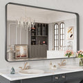 LOAAO Black Metal Framed Bathroom Mirror - 48x28 Inch, Anti-Rust, Tempered Glass, Versatile Hanging Options