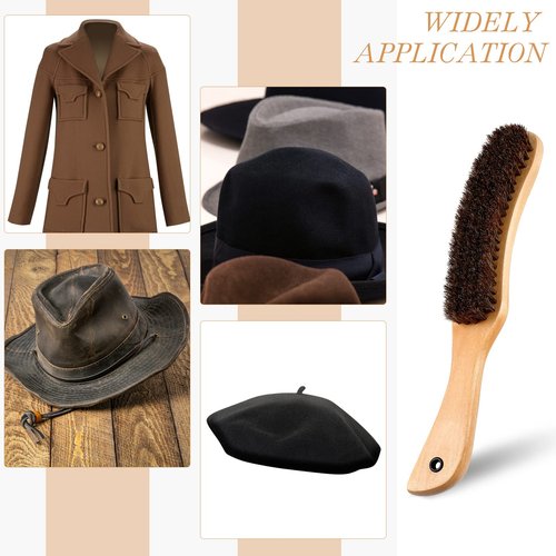 Patelai 2 Pcs Felt Hat Brush Wooden Cowboy Hat Horse Hair Brush for Cleaning Removes Dust Stains Hair, Cap Clothes Furniture Clean Supplies