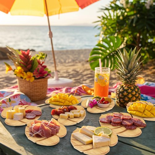 Ziliny 24 Set Hawaiian Luau Charcuterie Board for Party Decoration,Tropical Small Cutting Cheese Board with Knives and Forks for Baby Shower Summer Beach Birthday Party (Palm Leaf)