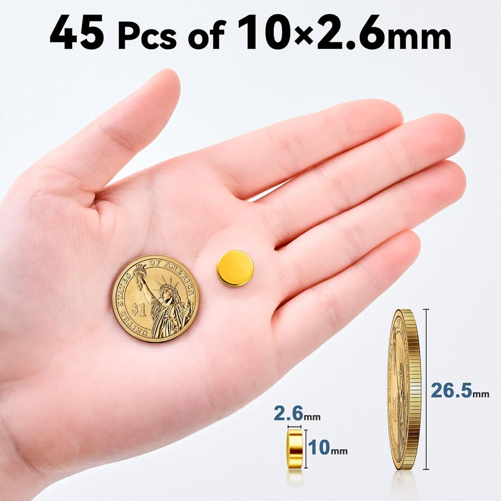 SMARTAKE 45 Pcs Neodymium Refrigerator Magnets - Small Round Office Magnets for Home & Kitchen (Gold)
