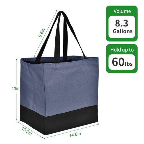 CNaiyunpin Canvas Reusable Grocery Bags Heavy Duty, 8.3 gal Foldable Large Tote Bag with Handles, Holds 60 lbs Canvas Shopping Bags, 1 Pack