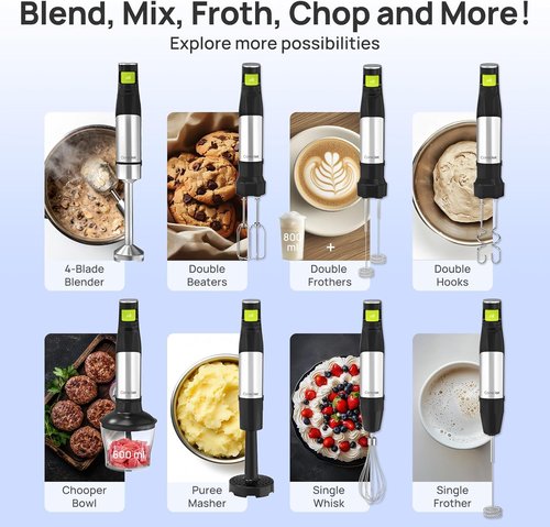 Consciot 10-in-1 Immersion Blender - 1100W Stainless Steel Shaft with Speed Control & Accessories