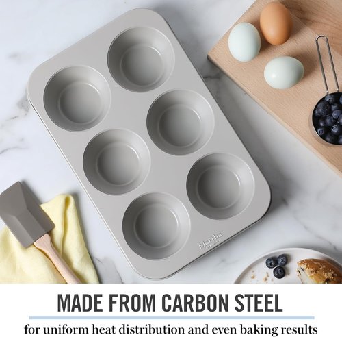 Martha Stewart Gallen 6-Cup Muffin Pan - Nonstick Carbon Steel Bakeware for Easy Release & Even Baking