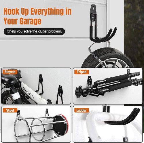 Heavy Duty Garage Hooks by [Brand Name] - 2.8 Inch Wall Mounted Storage Hangers for Ladders, Bikes & Tools | 6 Pack