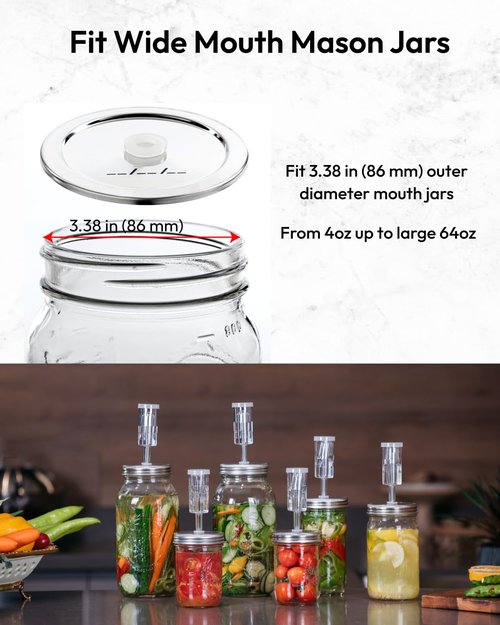 Jillmo Fermentation Lids for Wide Mouth Jars, Pack of 6 Fermenting Kit for Making Sauerkraut, Kimchi, Kombucha (NO Jars)