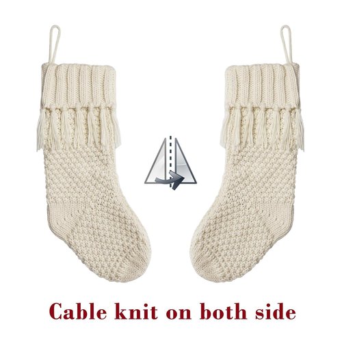 Farmhouse Personalized Knitted Christmas Stockings, 3 Packs 18 inche Knit Christmas Stockings, Rustic Farmhouse Boho Style Stocking Decorations for Family Holiday Season Decor, White & Beige