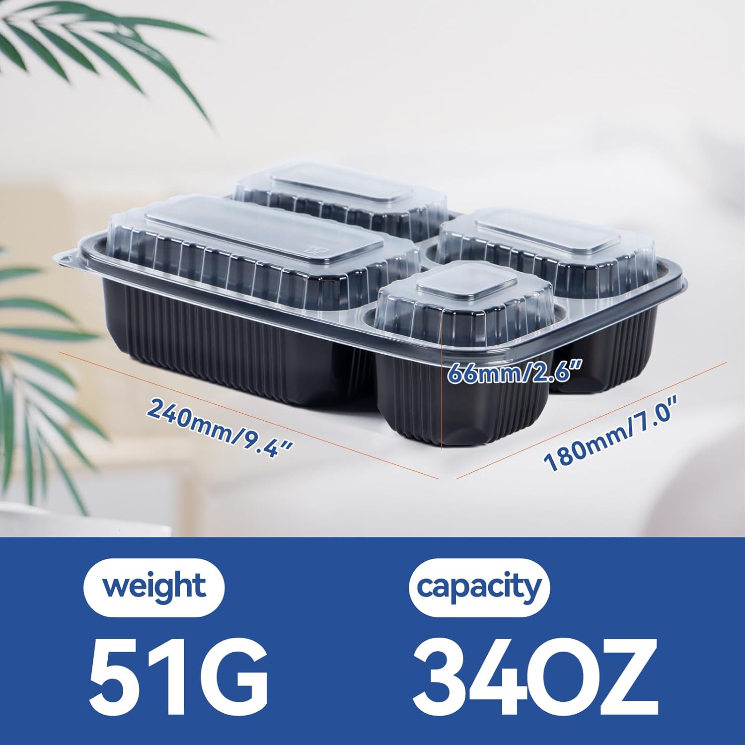 Skiennix To Go Containers - 34 oz Leakproof Meal Prep | 40 Pack BPA-Free Plastic | Microwave & Freezer Safe