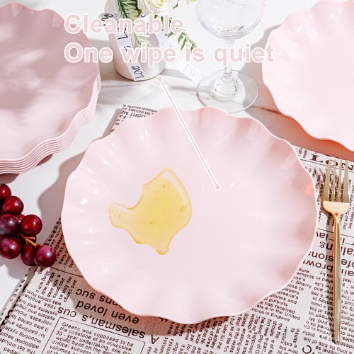 LIYH 20 Pcs 10 Inch Pink Scalloped Plastic Plates Reusable - Unbreakable Plastic Wavy Plates for Weddings Party Outdoor Picnics Dishwasher Safe BPA Free 10" Dinner Plate Easter