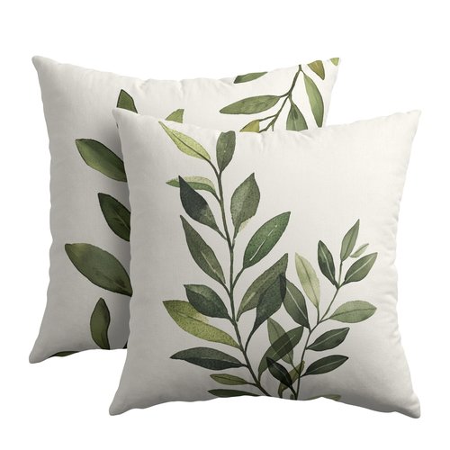 Kawani Sage Green Leaf Pillow Covers 18x18 Inch Set of 2 Spring Leaves Plants Botanical Decorative Pillowcase Cotton Linen Square Cushion Case for Couch Sofa Bedroom Home Decoration