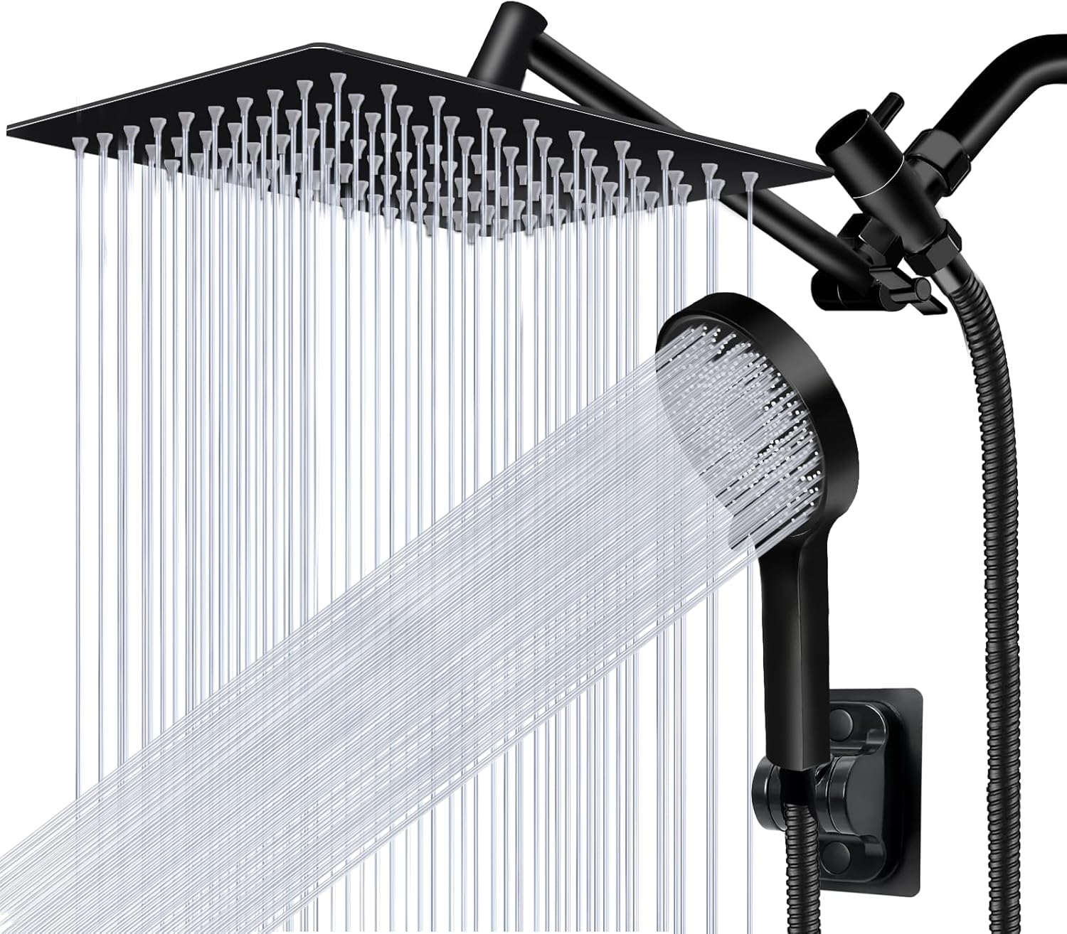 Skiennix 10” Rain Shower Head - High Pressure Handheld Spray Combo with Adjustable Arm | Matte Black