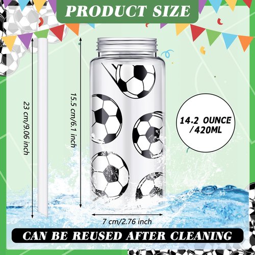 Domensi 36 Pack 14.2 oz Soccer Plastic Cups Soccer Party Favors Team Gifts Plastic Tumbler with Lid and Straw Bulk Clear Reusable Juice Bottle for Birthday Sport Themed Party Supplies for Team Fan