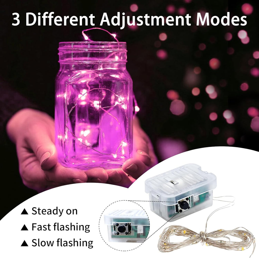 Skiennix 100 Pack Pink Fairy Lights - 7Ft 20 LED Twinkle String Lights | Battery Operated & Waterproof for Parties, Weddings, & Holidays