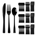 ALEXPRE 300 Pack Black Disposable Plastic Silverware Heavy Duty,Black Cutlery Set, Plastic Forks and Spoons Knives Utensils Set for Birthday Party Prom Night,Weddings,Halloween