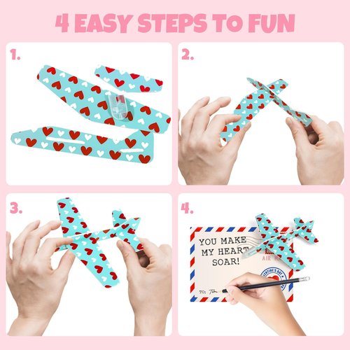 Gerigity Valentines Day Cards for Kids - 28 Pack Airplane Valentines Day Cards for Kids with Foam Airplanes, Valentines Gifts, Perfect School and Classroom Valentines Exchange Gifts
