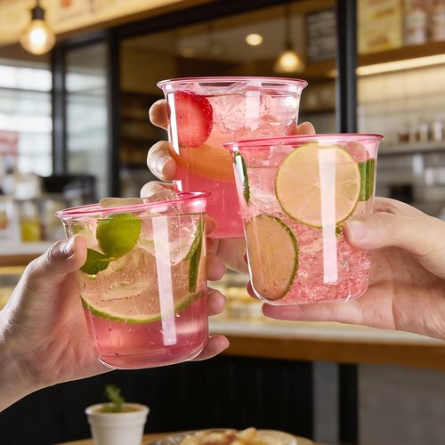 Qeirudu 50 Pcs Pink Plastic Cups, 12oz Disposable Stemless Wine Glasses Pink Cocktail Party Cups for Mother's Day, Meeting, Wedding, Birthday Party