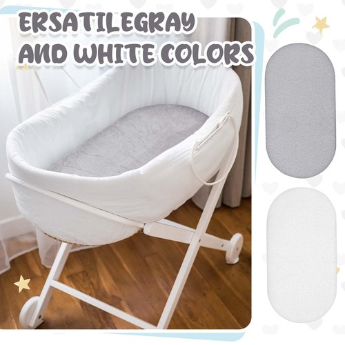 Fanfanwin 2 Pack Flannel Baby Bassinet Sheets 33 x 16 Inches Gray and White Soft Christmas Flannel Crib Sheets, Fit for Oval Bassinet Cover