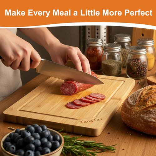 Bamboo Cutting Board Set - 3-Piece Kitchen Prep Station with Stand & Stainless Steel Defrosting Tray