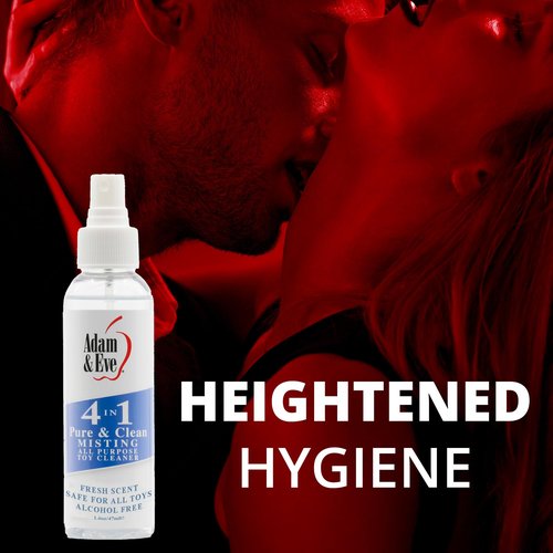 Adam & Eve Sex Toy Cleaner, 4 In 1 Pure And Clean Misting Spray, Fast Acting Misting Spray For Adult Toys, Vibrators, Dildos, Fresh Scent, Water Based Formula Perfect for Gifting, No Residue, 4 oz