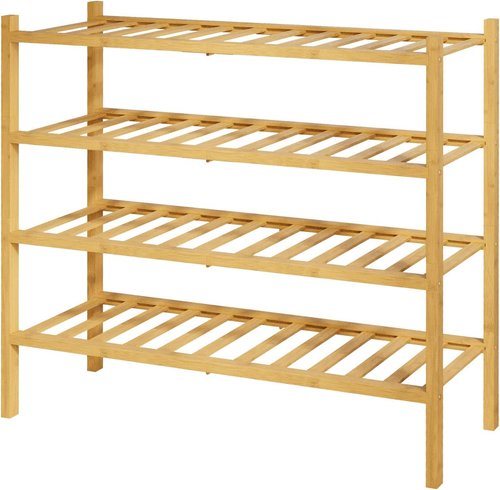 Kitsure Bamboo Wooden Shoe Rack - Stackable 4-Tier Organizer for Closet, Entryway & Bedroom - 26.8" Wide, Natural