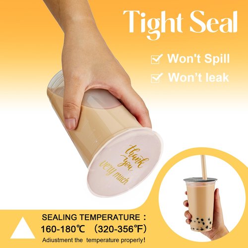 Henoyso 2 Roll Cup Sealer Film for Sealing Machine 90-105 mm 6400 Cups Bubble Tea Sealer Film for 16 oz Plastic Cups for Bubble Tea, Water, Coffee, Juice, Soda (Thank You Style)