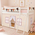 Breling 3 Panel Bunk Bed Curtains for Bottom Loft Bed Tent Set with Felt Flag Double-Layer Twin Bunk Curtains Playhouse Accessories for Boy Girl Bedroom(Cream)