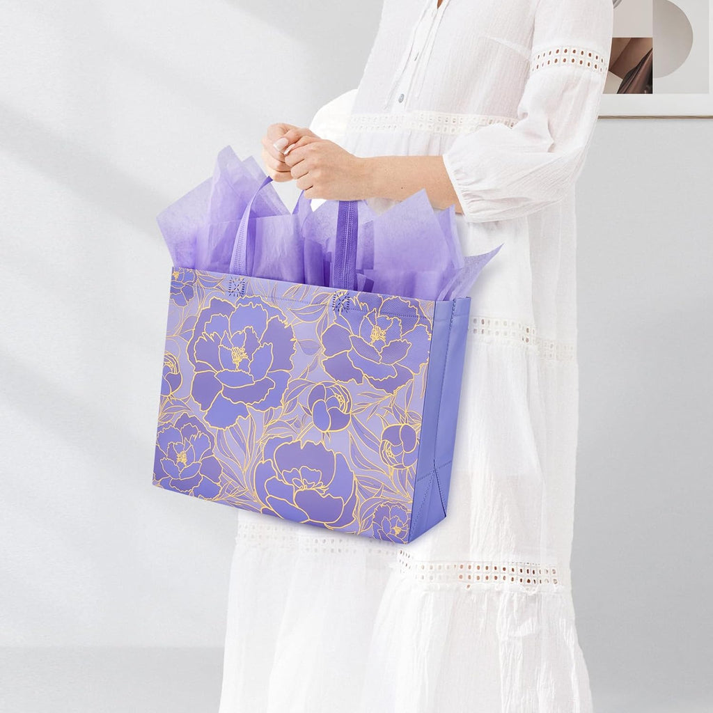 YANGTE 2 Pack 13" Large Reusable Gift Bags - Beautiful Design with Greeting Card & Tissue Paper for Birthdays, Weddings & Special Occasions