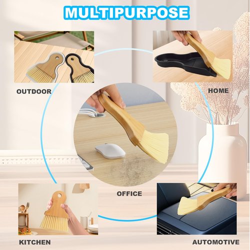 BSMstone Mini Broom and Dustpan Set Portable Hand Broom with Bamboo Handle Small Crumb Sweeper for Home, Bathroom, Kitchen, Car Interior, Office, Pet Areas (Black)