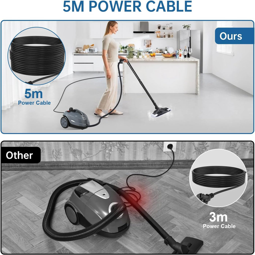 Skiennix Steam Cleaner - Powerful Heavy-Duty Canister Steamer with 34 Accessories | 16.4 Ft Cord for Home & Auto Cleaning - Grey