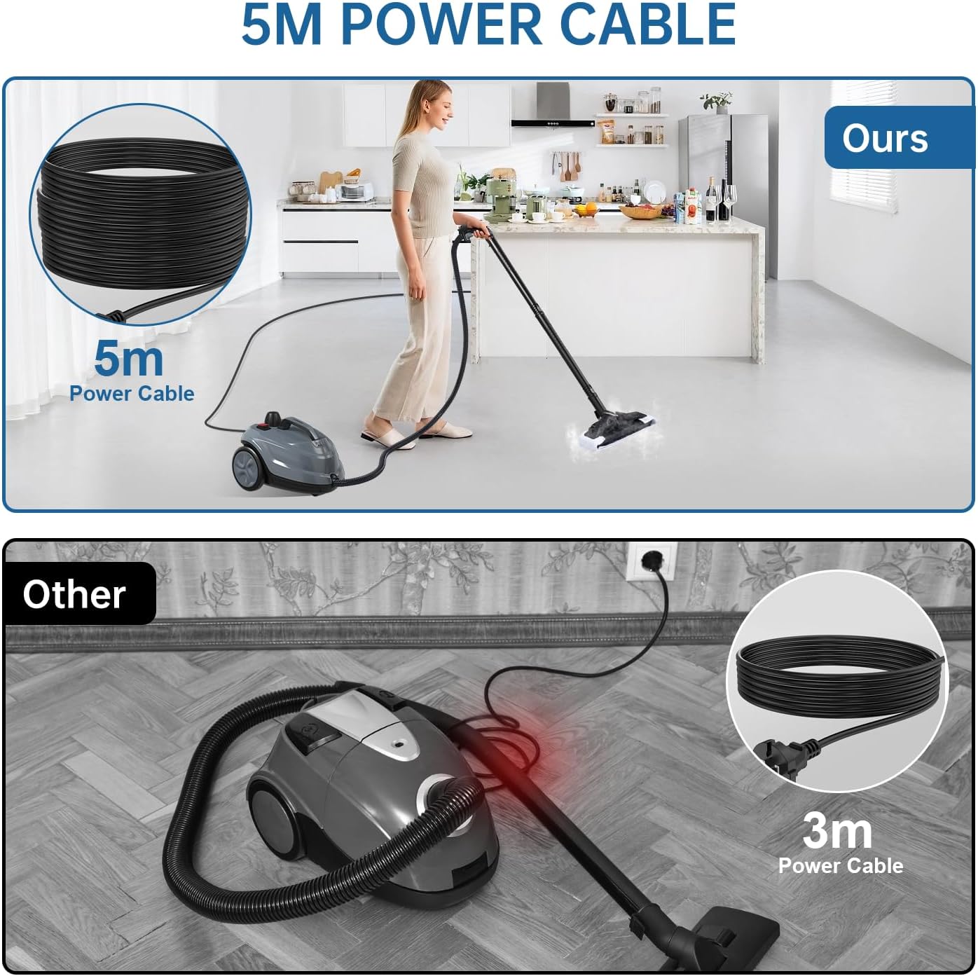 Skiennix Steam Cleaner - Powerful Heavy-Duty Canister Steamer with 34 Accessories | 16.4 Ft Cord for Home & Auto Cleaning - Grey