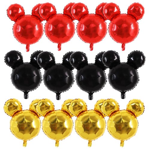 Vuzvuv 12pcs 24 Inches Mouse Head Foil Balloons, Black Red Gold Mouse Shaped Balloon for Birthday Party, Baby Shower,Theme Party Decoration,Graduation Party Supplies