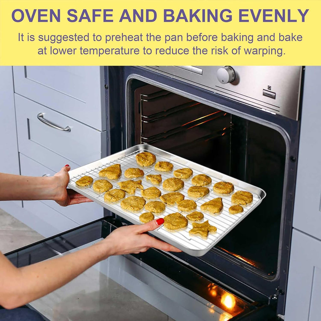 TeamFar Stainless Steel Baking Sheet Set - 12.5-Inch Cookie Sheets with Cooling Racks & Silicone Mats | Non-Toxic, Easy Clean