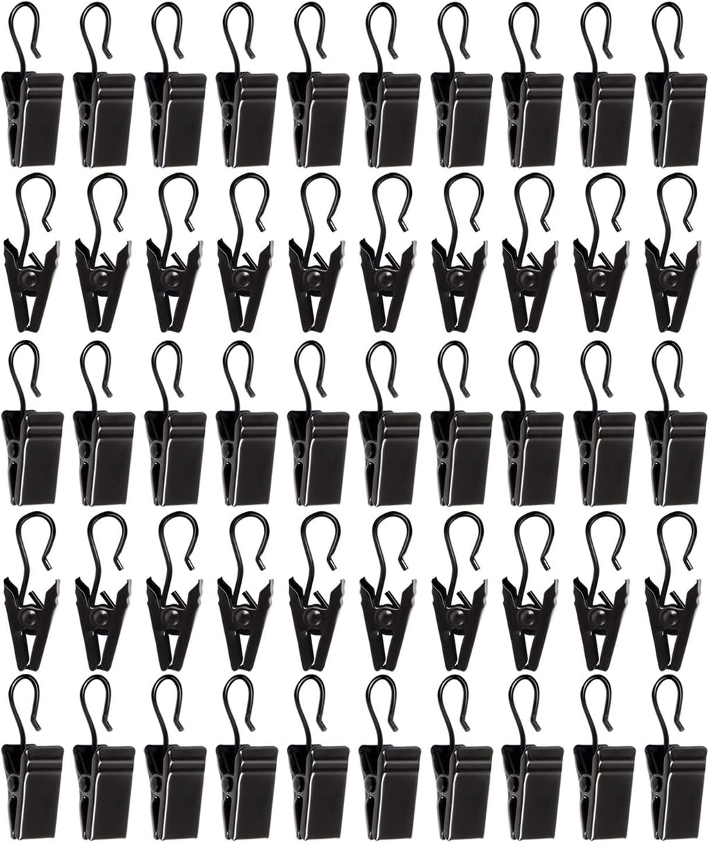 Skiennix 50pcs Stainless Steel Curtain Clip Hooks - Durable Bulldog Clips for Home Decor & Camping