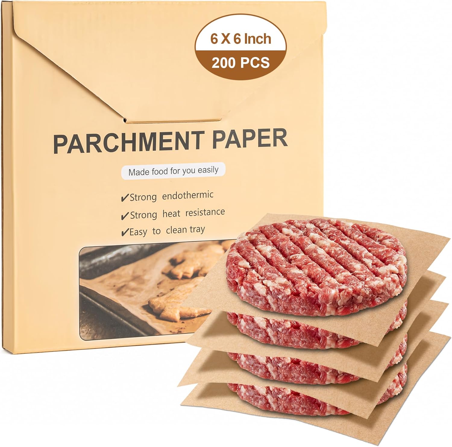 Skiennix Parchment Paper Sheets - 200 Pcs Non-Stick Precut Baking Paper | 6 x 6 Inches, Unbleached