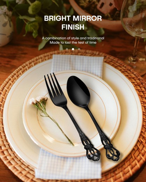 Stapava 20 Pcs Black Silverware Set, Gorgeous Retro Royal Silverware Set for 4, Stainless Steel Mirror Flatware Cutlery Set, Include Forks Spoons and Knives Set, Dishwasher Safe Utensils