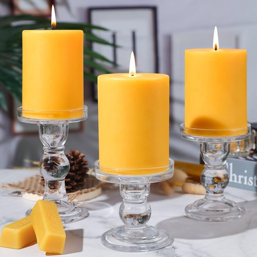 UGBEM 1 Packs 3" x 4" Natural Beeswax Pillar Candles,60 Hours Long Burning Emergency Candles 100% Pure Beeswax Candle,Blessed Bees Wax Candles for Home Room Paryer Parties,Smokeless & Dripless