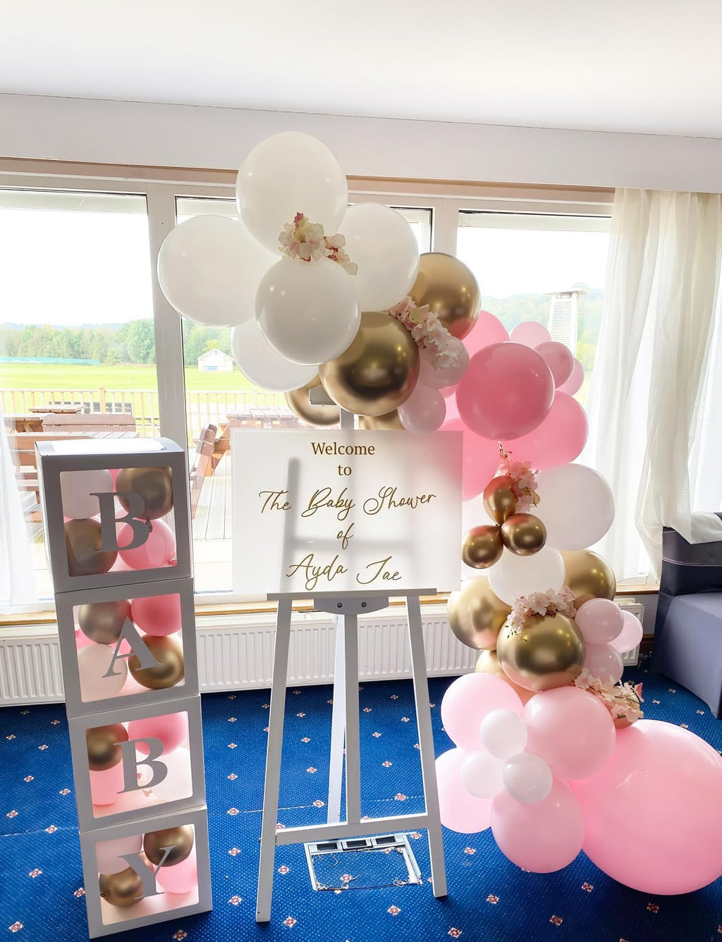 Skiennix Pink and Gold Balloons Set - 12 Inch Light Pink & White Metallic Balloons for Baby Shower & Birthday Parties
