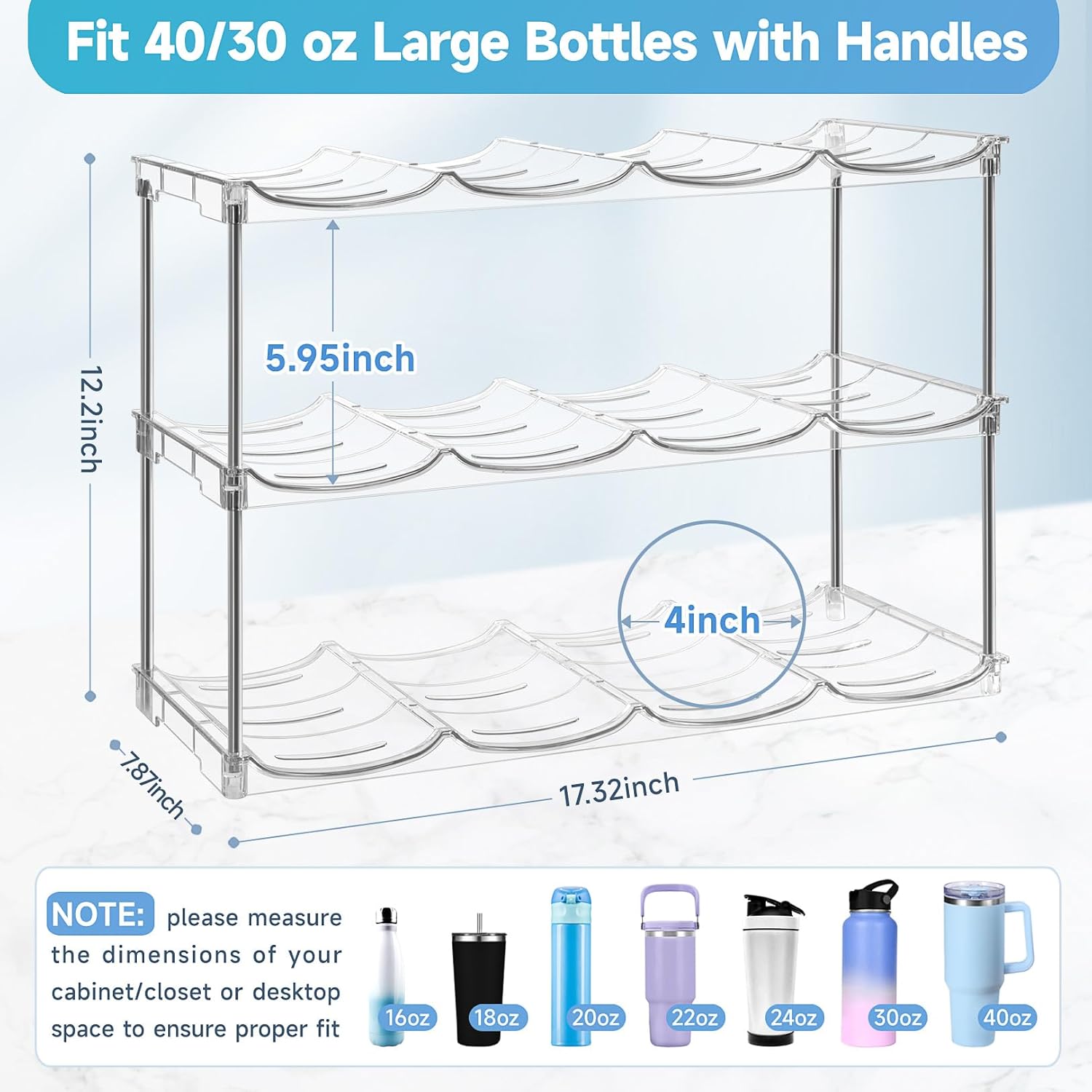 Stanley 40 oz Tumbler Water Bottle Organizer - Stackable Storage Rack for Kitchen | 3 Pack