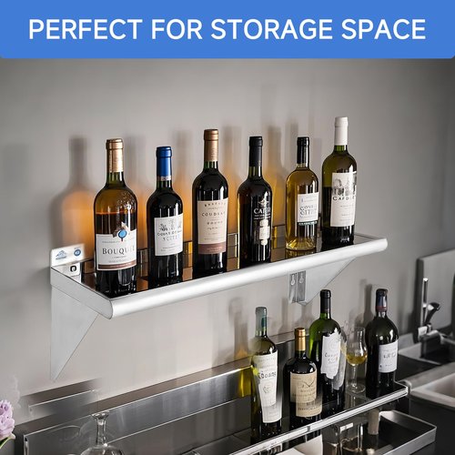 ROCKPOINT Stainless Steel Shelf 12 x 24 Inches 250lb, 2 Pack NSF Metal Commercial Shelves Wall Mount Floating Shelving with Backsplash for Restaurant, Kitchen, Home and Hotel, Silver