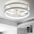 Zoruny 13" Small Ceiling Fans with Lights with Remote Low Profile Flush Mount Modern Fandalier, LED Fan Light, Compact Ceiling Fans Lighting for Bedroom (White 001)